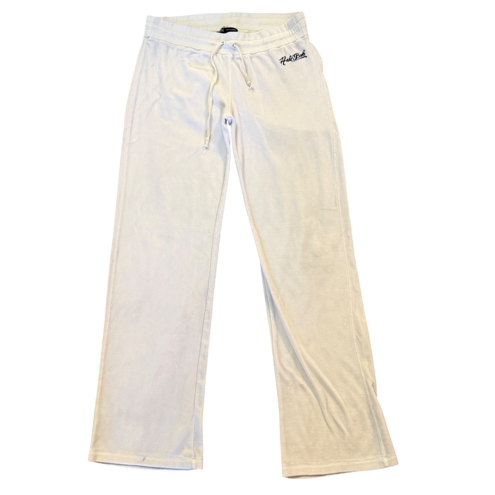 Hale Bob Paris Velour Lounge Pants Off White Rhinestone Logo Drawstring Large